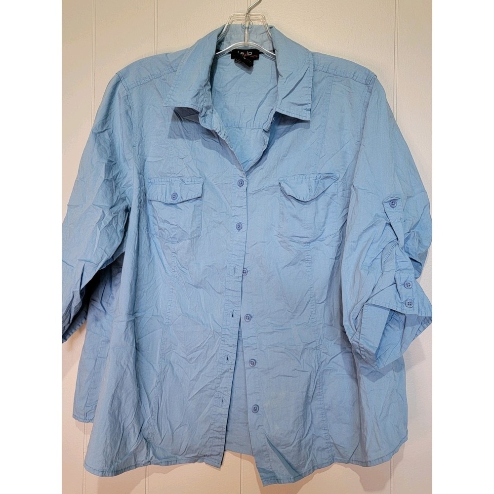 Women's‎ Button-Up Shirt Blue Size 1X Stretch By Leyla